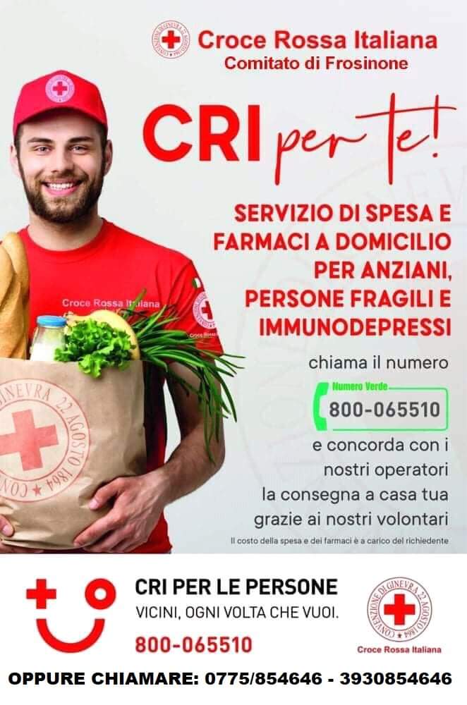 CROCE ROSSA ITALIANA COMITATO PROVINCIALE DI  FROSINONE.SERVIZIO SPESA E FARMACI A DOMICILIO PER ANZIANI, PERSONE FRAGILI  ED IMMUNODEPRESSE ATTIVO DAL GIORNO 26.03.2020